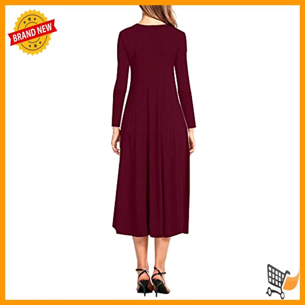 Casual Loose Pleated Midi Dress Short Sleeve Polyester Spandex - Picture 2 of 7